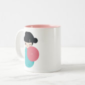 ブルーこけし人形 – かわいい日本の芸者 ツートーンマグカップ (正面左)