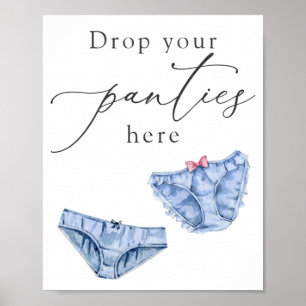 ブルーここにパンティーをドロップLingerieシャワーサイン ポスター