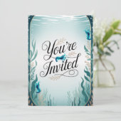 ブルーさくらんぼエビ結婚式パーティー招待状 招待状 (スタンド正面)