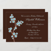 ブルーさくらんぼブロッサムブラウン誕生日招待状 招待状 (正面/裏面)