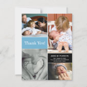 ブルーさん歓迎2ベビーフォトコラージュ マグネット招待状 (正面)