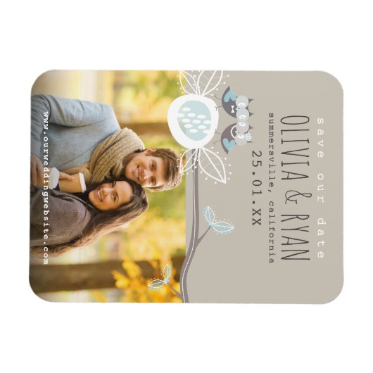 ブルーさん結婚のフクロウが写真を保存 マグネット (横)