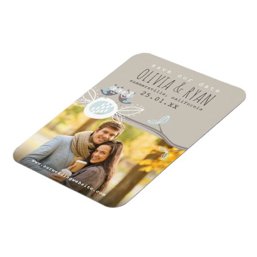 ブルーさん結婚のフクロウが写真を保存 マグネット (左側)