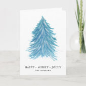 ブルーすてきクリスマスツリーウォーターカラースケッチ穴 シーズンカード (正面)