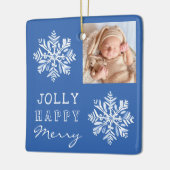 ブルーすてきスメリースノーフレーク写真クリスマスホリデー セラミックオーナメント (左)