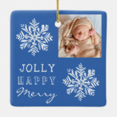 ブルーすてきスメリースノーフレーク写真クリスマスホリデー セラミックオーナメント (裏面)