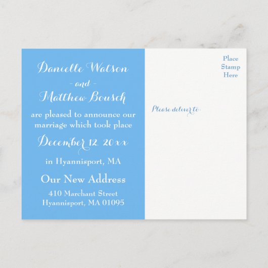 ブルーたった今結婚しましたライトハウス&シルボー結婚ト 案内ポストカード (裏面)