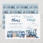 ブルーちゅがちゅが　ちゅーちゅー　モダン　おたんじょうび 招待状 (正面/裏面)