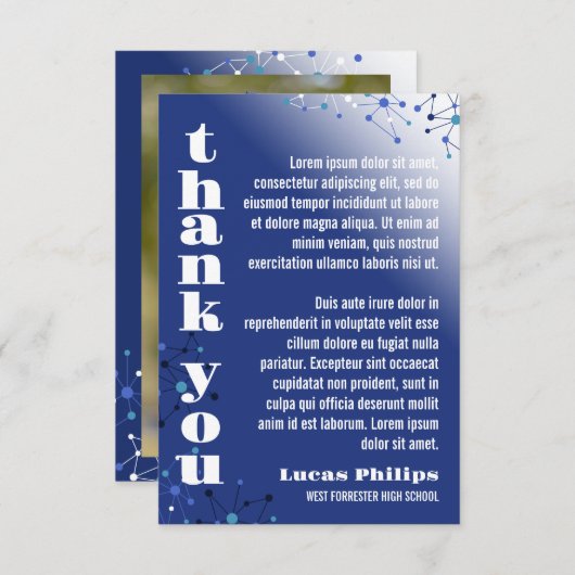 ブルーつながり写真卒業 サンキューカード (正面/裏面)