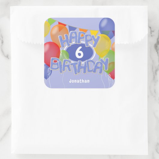 ブルーつや消し切り出しクッキーwバルーン誕生日 スクエアシール (バッグ)