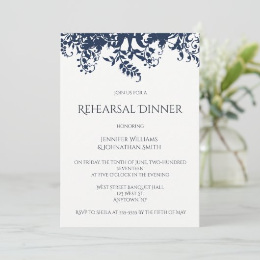 ブルーつる植物のリハーサルディナー招待状 招待状 (スタンド正面)