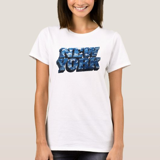 ブルーでおしゃれなニューヨークのウェアラブルアート Tシャツ (正面)