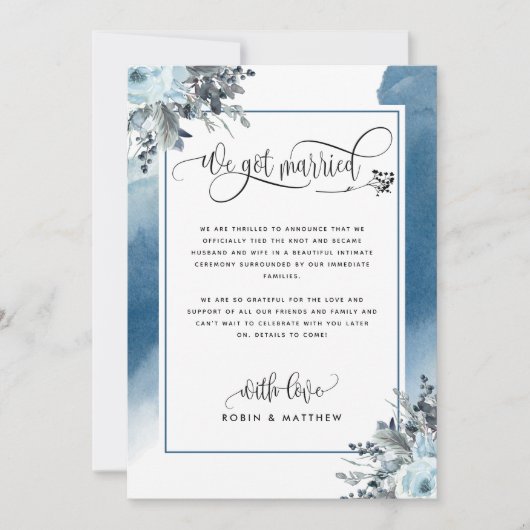 ブルーでおしゃれな結婚発表カード 招待状 (正面)