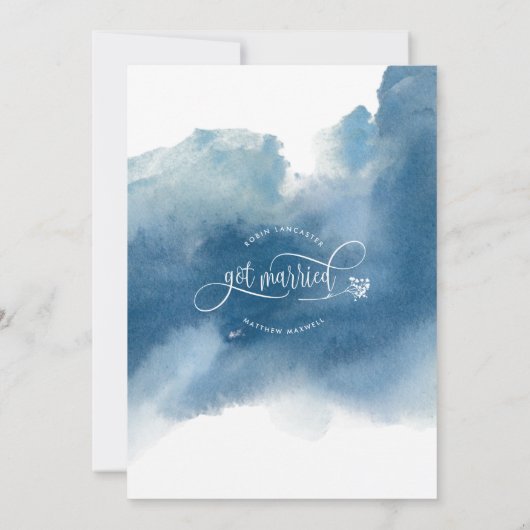 ブルーでおしゃれな結婚発表カード 招待状 (裏面)