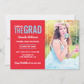 ブルーとさくらんぼレッド卒業パーティーの写真 招待状 (正面)