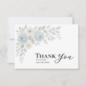 ブルーとアイボリーのフラワーモチーフの結婚式サンクスカード (正面)