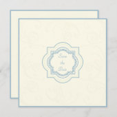 ブルーとアイボリーの東洋風Save the Date 招待状 (正面/裏面)