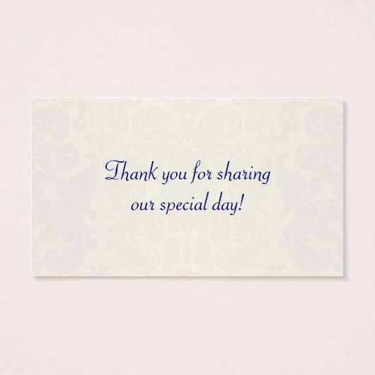 ブルーとアイボリーダマスクウェディングメッセージカード (裏面)