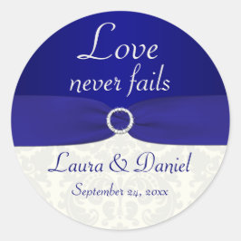 ブルーとアイボリーダマスク1.5インチラウンド結婚ステッカー ラウンドシール