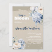 ブルーとアイボリーフローラ女の子の赤ちゃんシャワーの招待 招待状 (正面)