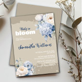 ブルーとアイボリーフローラ女の子の赤ちゃんシャワーの招待 招待状