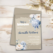 ブルーとアイボリーフローラ女の子の赤ちゃんシャワーの招待 招待状