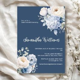 ブルーとアイボリーフローラ女の子の赤ちゃんシャワーの招待 招待状