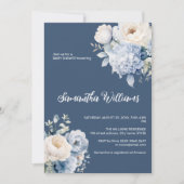 ブルーとアイボリーフローラ女の子の赤ちゃんシャワーの招待 招待状 (正面)