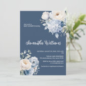 ブルーとアイボリーフローラ女の子の赤ちゃんシャワーの招待 招待状 (スタンド正面)