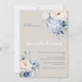 ブルーとアイボリーフローラ女の子の赤ちゃんシャワーの招待 招待状 (正面)