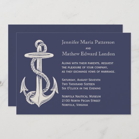 ブルーとアイボリーヴィンテージいかり結婚式招待状 招待状 (正面/裏面)