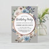 ブルーとアイボリー素朴フローラ誕生会 招待状 (スタンド正面)