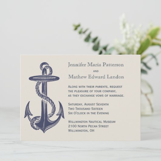 ブルーとアイボリー航海のをテーマにした結婚式招待状 招待状 (スタンド正面)