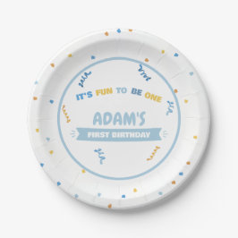 ブルーとイエローが楽しい1歳の誕生日 ペーパープレート