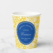 ブルーとイエローのエレガントなダマスク柄 紙コップ (正面)