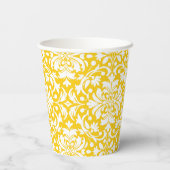 ブルーとイエローのエレガントなフェミニンなダマスク柄 紙コップ (裏面)
