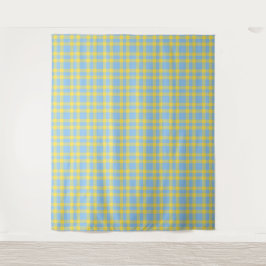ブルーとイエローのチェック柄 タペストリー
