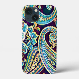 ブルーとイエローのドリームヴィンテージペイズリー iPhone 13 MINIケース
