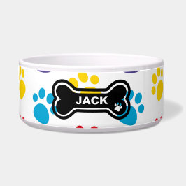 ブルーとイエローのパウプリントのオーダーメイド犬用ボウル ボウル