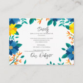 ブルーとイエローのフラワーをフィーチャーしたエレガントなウェディングの詳細 エンクロージャーカード (正面)