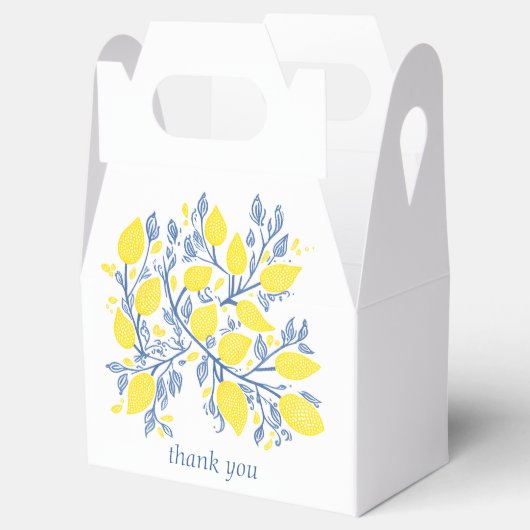 ブルーとイエローのレモンつる植物結婚式の引き出物箱 フェイバーボックス (オープン)