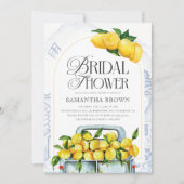 ブルーとイエローのレモン イタリアン ブライダル シャワー 招待状 (正面)