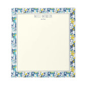 ブルーとイエローの犬のパターン オリジナル名入れ ノートパッド (正面)