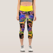 ブルーとイエローカラーミックスハイウエストカプリレギンス カプリレギンス (正面)