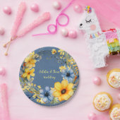 ブルーとイエローピーニーリース結婚フローラ ペーパープレート (パーティー)