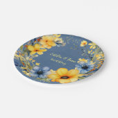 ブルーとイエローピーニーリース結婚フローラ ペーパープレート (アングル)