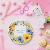 ブルーとイエローピーニーリース結婚フローラ ペーパープレート (パーティー)