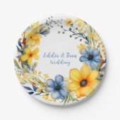 ブルーとイエローピーニーリース結婚フローラ ペーパープレート (正面)