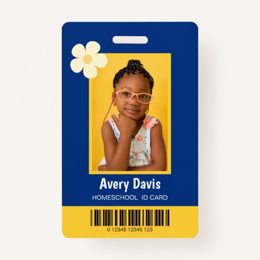 ブルーとイエローミニマリストのホームスクールIDカード バッジ (正面)
