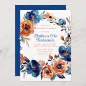 ブルーとオレンジのフローラブリデスメイドランチョン 招待状 (正面/裏面)